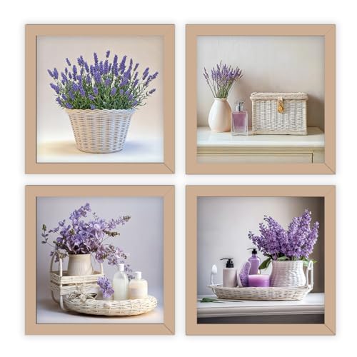 Kit 4 quadros 18x18 cm, moldura e vidro, banheiro, lavabo, flores...