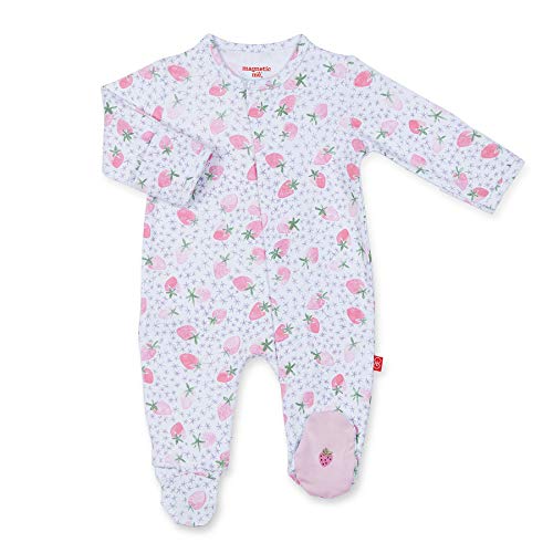 Magnetic Me 100% Organic Cotton Magnetic Baby Footie Pajamas | Super Soft Cotton Fabric | Strawberries and Cream | 6-9 Months