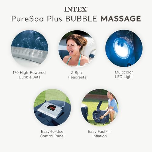 INTEX 28431EP PureSpa Plus Bubble Massage Spa Set: Includes Energy Efficient Spa Cover – 2 Contoured Headrest – LED Light – 6 Person Capacity – 85" x 28" - Image 4