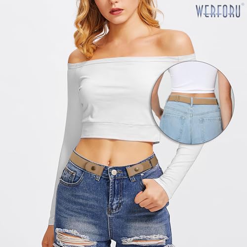 Image of WERFORU No Buckle Stretch Belt for Women and Men Elastic Waist Belt up to 72 Inches for Jeans Pants