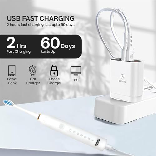 Image of Adult X-3 Sonic Electric Toothbrush With 3 Brush Heads 6 Brushing Modes 42000 Vibrations Per Minute 2 Hours Charging Lasts Upto 60 Days Ipx7 Waterproof Head 1 Year Warranty Multicolor (White)