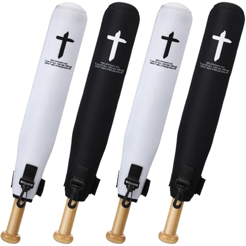 Soulchen 4 Ice Cream Baseball Bat Sleeves 17 x 2.2 Inch Cross Softball Bat Warmers Cover with Hook Lightweight Sleeve Protector Cover (Faith Cross White Black)