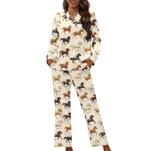 Womens Pajamas Set Button Down 2 Piece Pjs Long Sleeve Sleepwear with Pockets Comfortable Lounge Sets XS-4XL