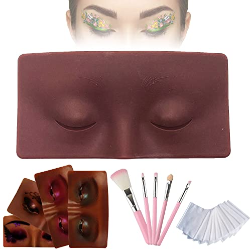 Makeup Practice Board, Makeup Practice Face for Eyebrow Lash Face Skin Eye Make up Practice, Practice Face Easy Makeup Apply Silicone Reusable Bring 5PC Eyeshadow Brush + 10 Makeup Pad (Black)