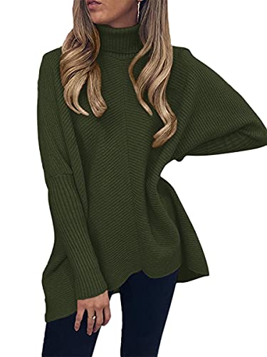 Image of ANRABESS Womens Casual Fall Sweater Turtleneck High Neck Batwing Sleeve Oversized Sweater Dress