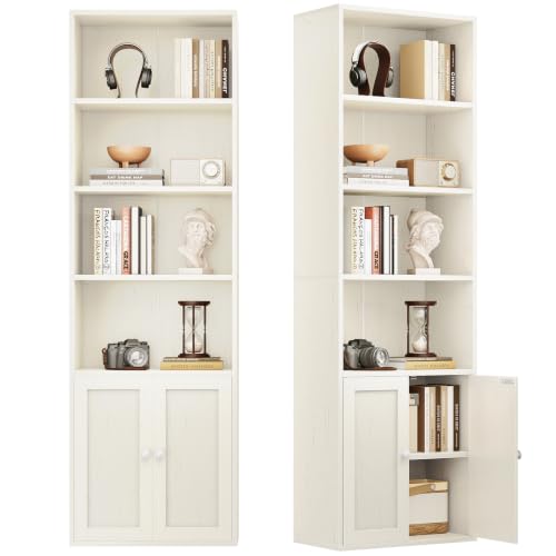 Coleshome 6-Tier Bookcase with Doors and Cabinet Bookshelf Floor Standing Display Storage Shelf Bookcases for Home Office Living Room Bedroom White 48 x 24 x 176.4