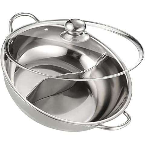 GANAZONO Stainless Steel Shabu Shabu Hot Pot with Divider Gas Stove Hot Pot With Lid Induction Cooktop Countertop Burner For Home Restaurant Kitchen 34cm Cover