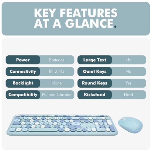 Image of X9 Performance Colorful Keyboard and Mouse Combo - 2.4G Wireless Connectivity - Transform Your Space with Cute Wireless Keyboard and Mouse Set (110 Keys and 18 Shortcuts) - for PC and Chrome - Blue