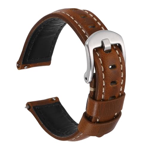 Correa de reloj de 18mm en piel marrón con pasador de hebilla plateado