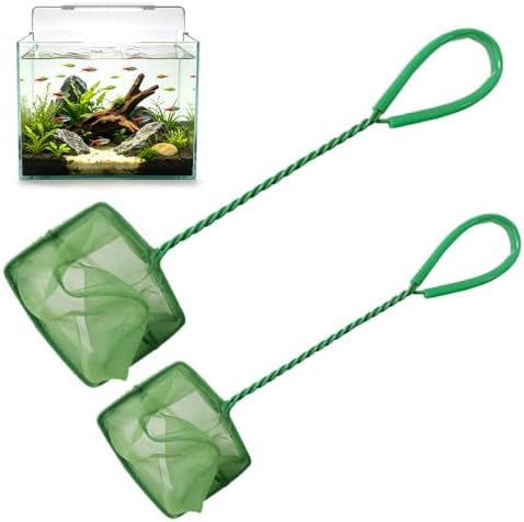 CHULIN 2PCS Red para Peces de Acuario de 3 y4in Red Peces Acuario Pequeño Mini Reds de Pez de Acuarios Mango Reds Cuadrada con Malla Fina Suave para Limpiar Peceras Atrapar Pez Pequeños y Camarones