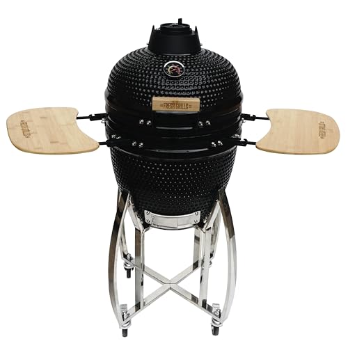 Kamado Grill 18 Ceramic Egg Charcoal Mini BBQ Smoker With Steel Stand Black Portable Outdoor Garden Barbecue Oven Smoking Baking Grilling 10-400C Thermometer Utensils Kit Rain Cover