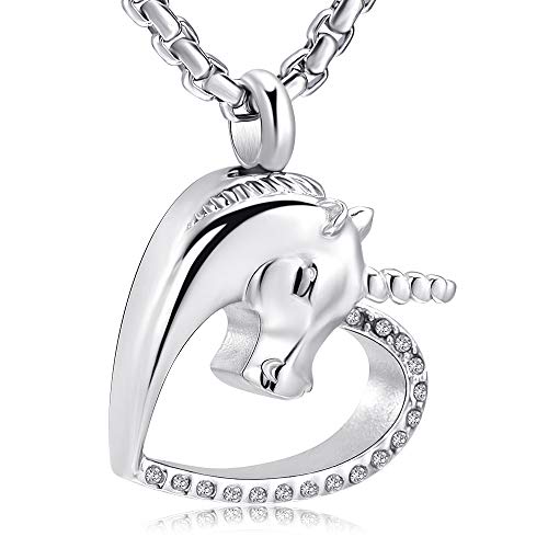 Oinsi Unicorn In My Heart Stainless Steel Cremation Necklace Urn Pendant For Ashes For Women/Child Memorial Jewelry Keepsake Festival Gifts