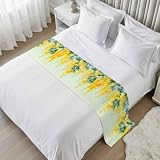Debedcor Bed Runner Scarf for Cal.King Size Bed, Spring Flowers Beds Scarf Throws for Foot of Bedding, Yellow Floral Leaves Rustic Botanical Decorative Beds Runners for Bedroom Guestroom, 102'x20'