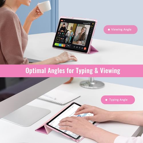 Image of MoKo Case for Samsung Galaxy Tab S10 Lite 10.9 Inch 2025 [SM-X400 /SM-X406B] with S Pen Holder, Slim Light Trifold Protective Cover with Hard PC Translucent Back Shell, Auto Wake /Sleep, Flowers Pink
