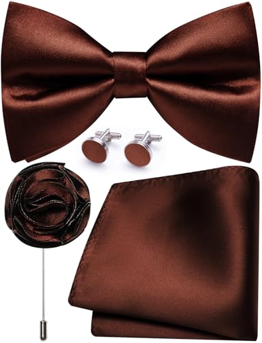 Image of Solid Color Bow Ties for Men Silk Pre-tied Tuxedo Bowtie Set 4PCS