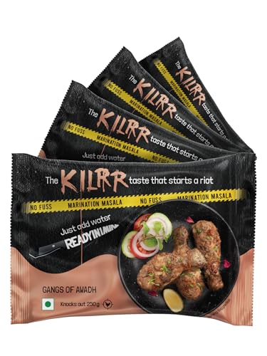 Image of KILRR Chicken Marination Masala - Gangs Of Awadh | Pack of 4 (Marinates 250g Chicken per Pack) | 1- Min Marinade for Tikka, Tandoori Chicken | Just Add Water & Oil | All-Natural, No Preservatives or Additives