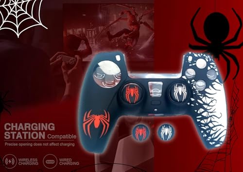 Image of TMG PS5 Controller Skin Spider-Man Theme Silicone Pecial Edition Protective Skin Case Cover for PS5 Controller with 2 Thumb Grip Caps (Red-White)