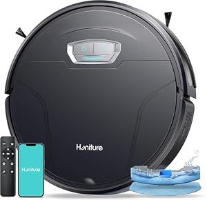 HONITURE Saugroboter mit Wischfunktion, G20 Pro Staubsauger Roboter mit 4500Pa Starke Saugkraft, 7, 6 cm Roboterstaubsauger mit APP Steuerung 180 Min Laufzeit, Ideal für Tierhaare, Teppiche