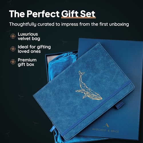 Notebook A4 Lined Journal by Avocado and Spice® with Gift Box & Velvet Bag – Notepads A4 Hardback - Travel Journal A4 Notebook Lined - 200 Thick Pages (Blue, Lined)