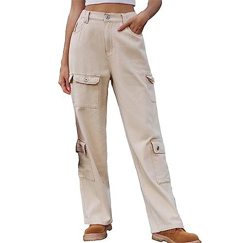 Pantalon cargo femme structure rétro en denim avec poches larges