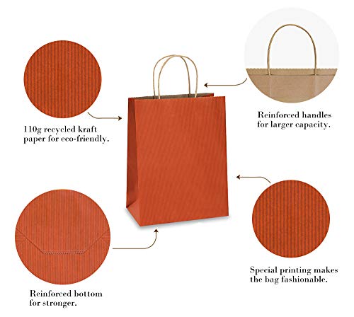 Bagdream Gift Bags 8X4.25X10.5 100Pcs Shopping Bags,Cub, Paper Bags, Kraft Bags, Retail Bags, Paper Bags With Handles, Craft Bags, 100% Recyclable Paper (Orange) #TOP4