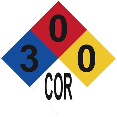 Corrosion (Hydrochloric Acid) Fire Diamond Sign - 12 x 12 Inches - Plastic