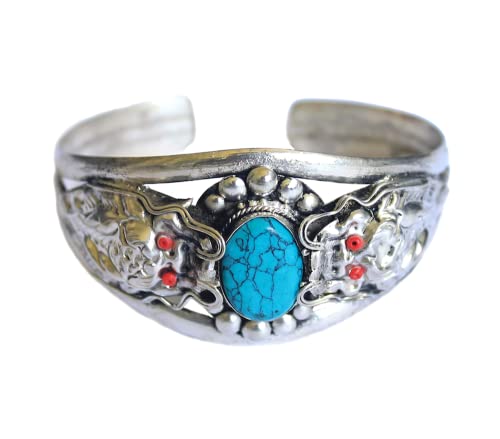 Generic 1 Stone Boho Style Blue Stabilized-Turquoise Adjustable Cuff Bracelet cover