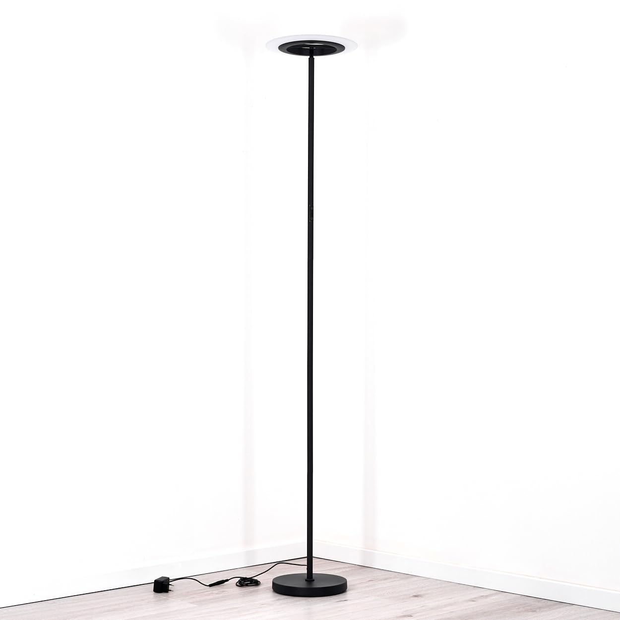 Lampa stojąca LED HOFSTEIN Byrum, możliwość ściemniania, wykonana z metalu/szkła w kolorze czarny/biały, verstellbar, nowoczesny design, ściemniacz dotykowy, CCT, 186,5 cm, salon, sypialnia, jadalnia