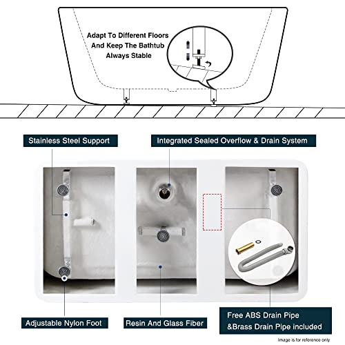 Ferdy Palawan 59" Acrylic Freestanding Bathtub, Rectangle Contemporary Design Freestanding Soaking Bathtub, Cupc Certified, Brushed Nickel Drain And Minimalist Linear Design Overflow Included #TOP7
