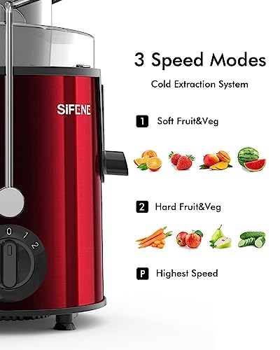 Juicer Machines, Sifene 500W Big Mouth Centrifugal Juicer, Juice Extractor Maker For Vegetable And Fruit With 3-Speed Setting, Easy To Clean, Bpa Free (Red) #TOP5