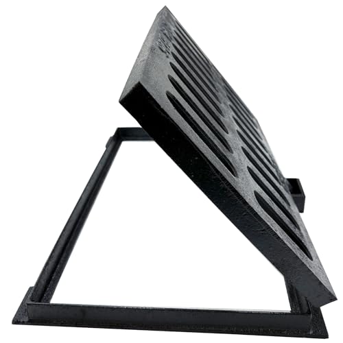DuuMuut Cast Iron Drain Grate and Frame, 20x12 Outdoor Drain Cover with Base, B Class Sewer Grate, Durable Heavy Duty Channel Grate, Black Rectangle Drainage Grate for Driveway, Concrete, Yard