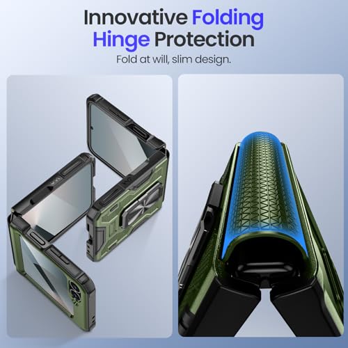 Image of VEGO for Samsung Flip 6 Case with Hinge Protect, Built-in Screen Protector | 360Magnetic Ring Stand Protective Phone Cover Drop Shock Proof for Samsung Galaxy Z Flip 6 5G - Green