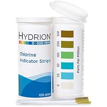 HYDRION Free Chlorine Sanitizer Indicator Food Safety - Pool - Test Strips - Range 0-300 ppm 100 Strips in Vial 1