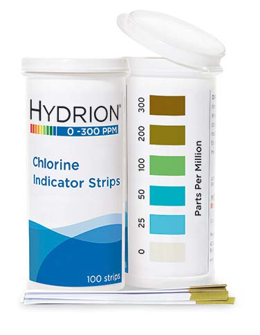 HYDRION Free Chlorine Sanitizer Indicator Strips Test Range 0-300 ppm 100 Strips in Vial (6)