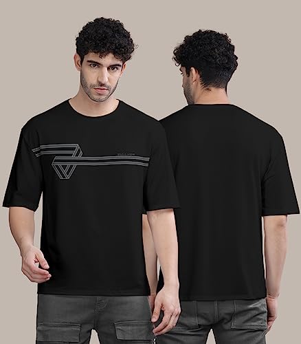 Image of BULLMER Peach Trendy Front Printed oversized Round Neck T-shirt for men