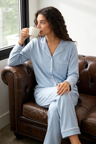 Image of HEARTNICE Womens Pajama Set, Soft Long Sleeve Pajamas & Long Pants with Pockets, Button-up Sleepwear Lounge Pjs