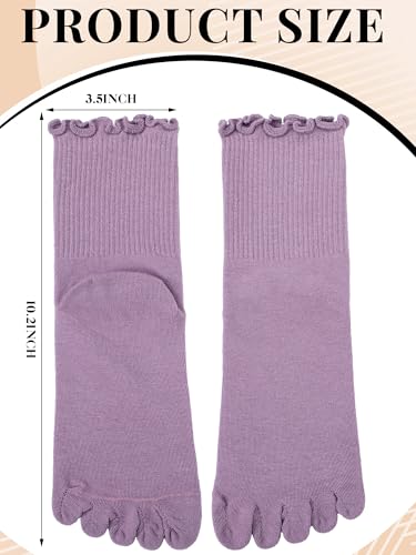 Image of Fourluoo 6 Pair Women Toe Socks Cotton Ruffle Five Toe Sock Finger Running Socks with Toes Separated for Women Men Athletic
