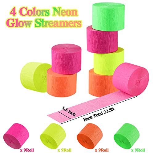 Image of Outus 1181ft Glow in The Dark Party Streamers Neon Party Crepe Paper Rolls