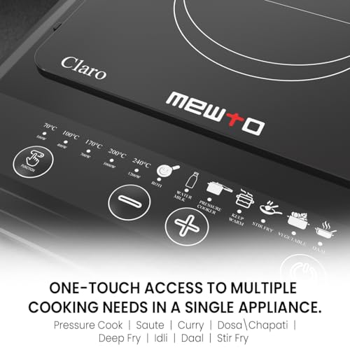 Image of Claro From The House of Link 1200W Induction Cooktop | 7 Cooking Modes with Touch Control & Digital Display | Auto Pan Sensor | Auto Shut off for Safety | 1 Year Warranty