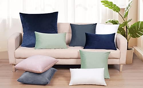 PHF Velvet Lumbar Throw Pillow Covers 12"x 20", 2 Pack Super Soft Cozy Rectangle Pillow Cover, Decorative Throw Pillow Covers for Bed Couch Sofa, No Filling, No Filling, Blue Greyish