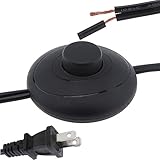 RTNLIT 6Ft Floor Foot Pedal Push Switch Inline Lamp Light On-Off Control with Wire Plug, Stripped Ends Ready for Wiring(1.8m, Black)