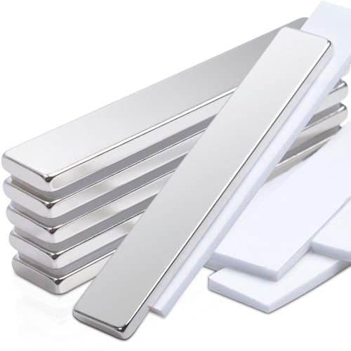 6 Pcs Neodymium Magnets Bar, 60 x 10 x 3 mm Strong Rare Earth Magnets with Double-sided Adhesive, Magnetic Strips for Crafts, Fridge, Whiteboard, Tool Kitchen
