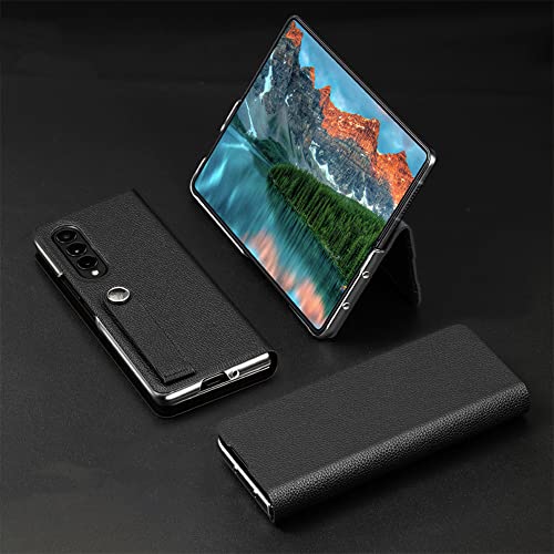 Étui Coque Samsung Galaxy Z Fold 4 Cuir véritable Antichoc Housse Noir Litchi