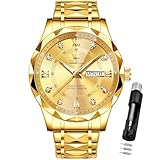 OLEVS Men Gold Watch Luxury Diamond Stainless Steel Waterproof Large Face Mens Wristwatch Analog Calendar Watches for Men Relojes para Hombres