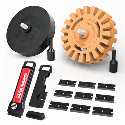 EHDIS Folienradierer Kit mit Adapter 250 mm & 88 mm Folienradierer und Kunststoff Schaber zum Professionellen Entfernen von Folien und Kleberesten am Fahrzeug Auto oder Motorrad