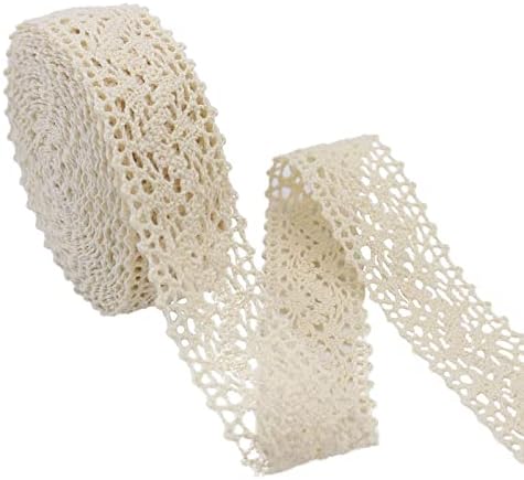 Beige Lace Ribbon 12 Yards Cotton Sewing Lace Trim Crochet Lace for Crafts, Gift Package Wrapping, Bridal Wedding Decoration, Scrapbooking Supplies
