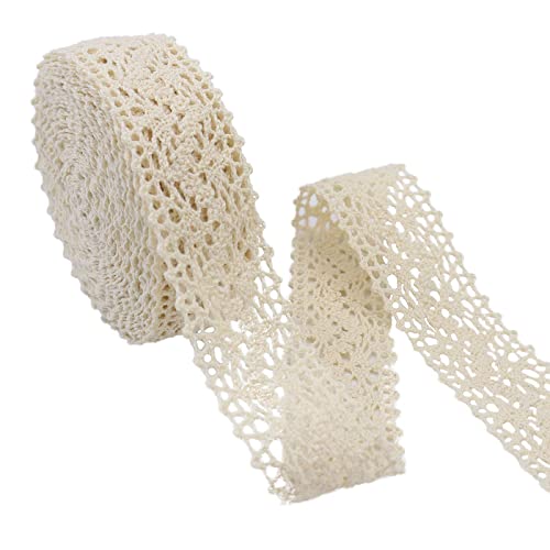 Beige Lace Ribbon 12 Yards Cotton Sewing Lace Trim Crochet for Crafts, Gift Package Wrapping, Bridal Wedding Decoration, Scrapbooking Supplies by GXTIZAS - Used condition - US$10.96