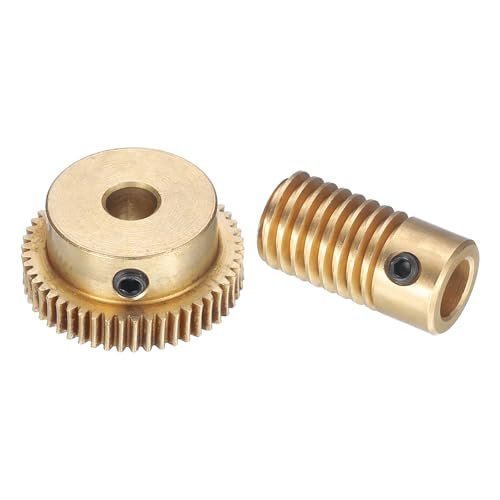 Image of uxcell Worm Gear Set - 0.5 Module 50:1 Reduction Rate 6mm Hole Dia Gear Shaft and 6mm Hole Dia Gear Wheel 50T Drive Gear Box (Brass)