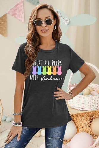 Image of LAZYCHILD Women Easter Teacher Shirts: Funny Treat All with Kindness T-Shirt Bunny Rabbit Tee Tops