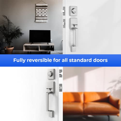 Sagaiot Front Door Handle Set Satin Nickel Heavy Handleset Front Door Entry Handle And Deadbolt Lock Set Reversible For Right & Left Handed With Keys #TOP6